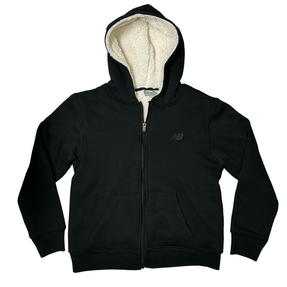New Balance Boys Fleece Lined Jacket Full Zip Black Hoodie Sz M(10-12)